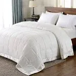 downluxe Lightweight Queen Down Alternative Blanket with Satin Trim, Ivory, 90 x 90 inch