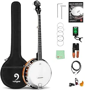 Vangoa Banjo 5 String Beginner Full Size Kit, Remo Head 24 Bracket Open Back Banjo Set with Resonator for Starter Adult Youth Teen