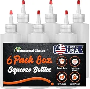 8 OZ Plastic Squeeze Bottles for Sauces - 6 Pack Condiment Squeeze Bottles for Liquids - Made in USA - BPA Free Squirt Bottles with Cap - Ketchup, Syrup, Oil, Dressings, Honey & Arts and Crafts