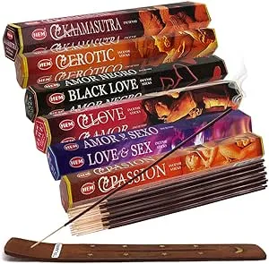 Hem Incense Sticks Variety Pack #24 and Incense Stick Holder Bundle with 6 Love Themed Fragrances