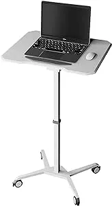 Techni Mobili White Sit to Stand Mobile Laptop Computer Stand with Height Adjustable and Tiltable Tabletop