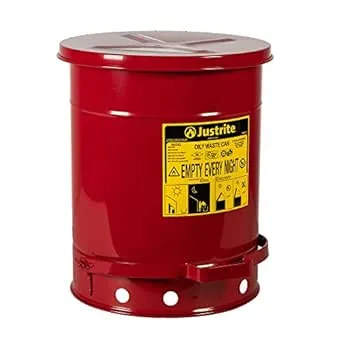 JUSTRITE 09308 Oily Waste Can,10 Gal.,Steel,Red 3LCR3