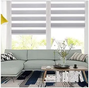 LUCKUP Horizontal Window Shade Blind Zebra Dual Roller Blinds Day and Night Blinds Curtains，Easy to Install 35.4" x 90" Grey