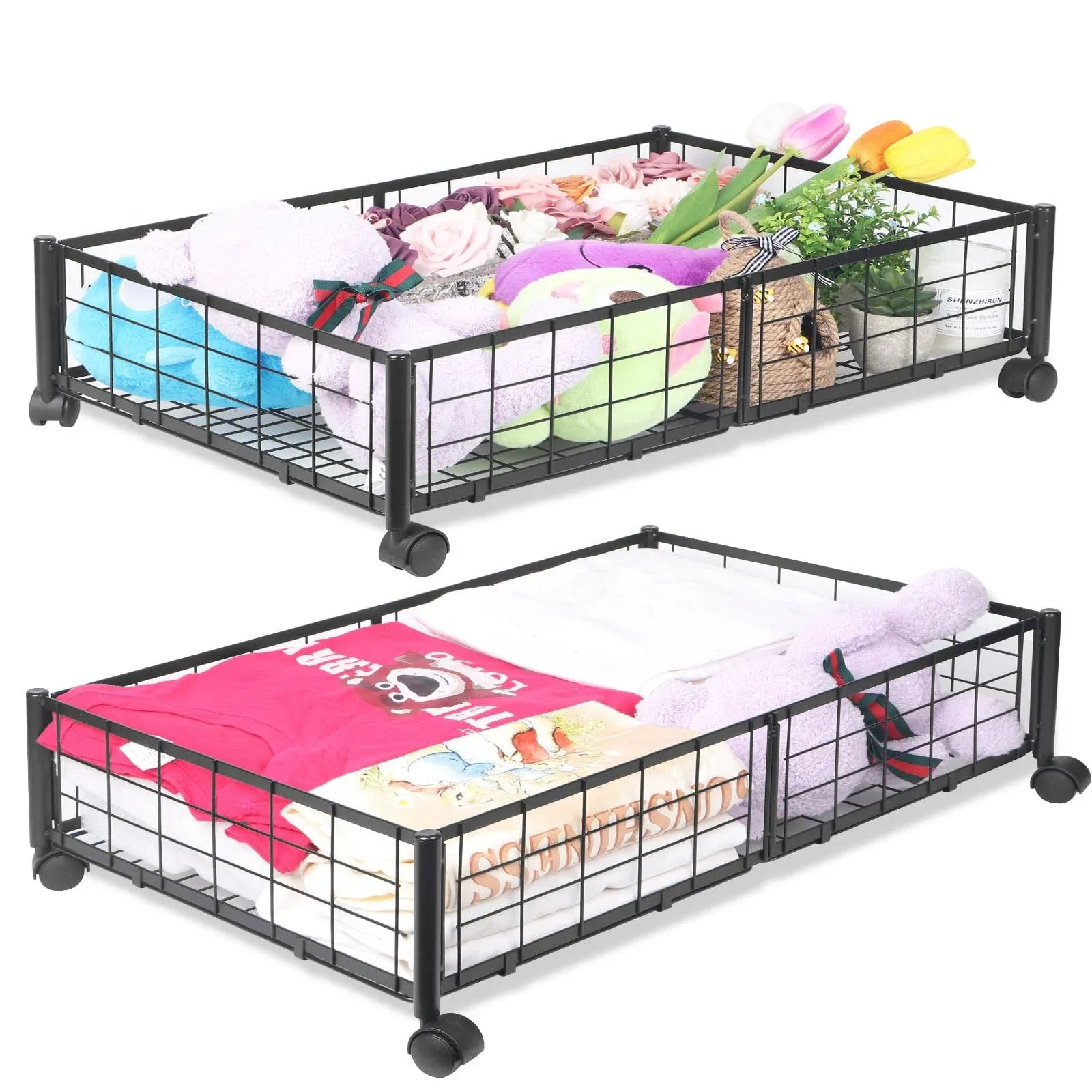 Underbed Storage With Wheels,2 Pcs Metal Under Bed Storage Containers For Bed...