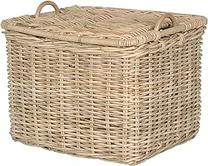 Rattan Core Rectangular Storage Basket with Lid, Natural, Large