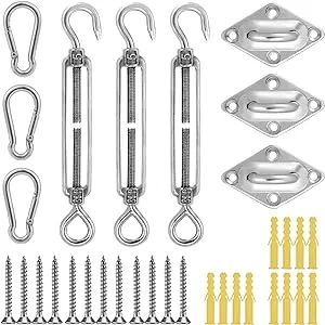 33 Pcs Sun Shade Hardware Kit for Rectangle Triangle Shade Sail - Retractable 4.5'' to 6.5'' 304 Marine Grade Stainless Steel Sun Shade Sail Installation Replacement in Outdoor Patio Lawn Garden