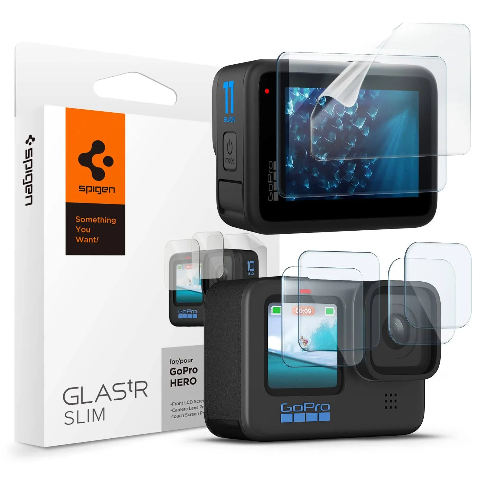 Spigen Tempered Glass Screen Protector designed for GoPro Hero 12 / GoPro Hero 11 / GoPro Hero 10 / GoPro Hero 9 - Multi Pack