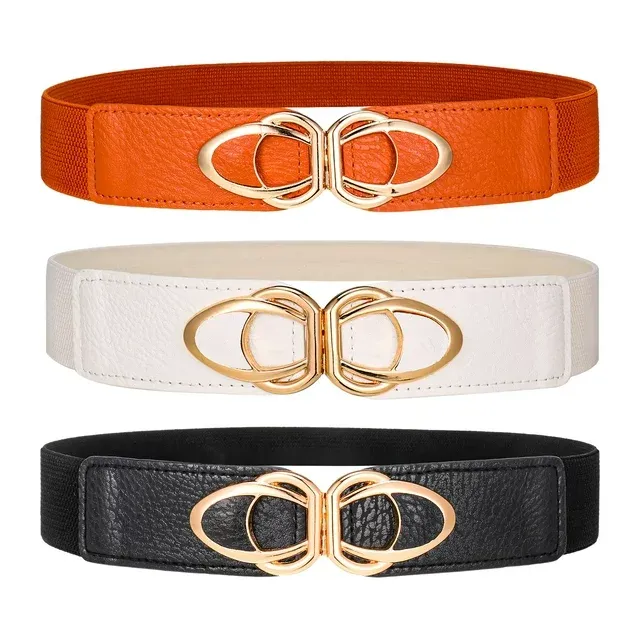 HEQUSIGNS 3 Pcs Women Wide Elastic Waist Belt, Ladies Retro Cinch Belts, PU Leather Stretchy Stylish Dress Belts with Buckle, Stretch Belts for Women