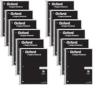 Oxford Spiral Notebook 12 Pack, 1 Subject, College Ruled Paper, 8 x 10-1/2 Inche