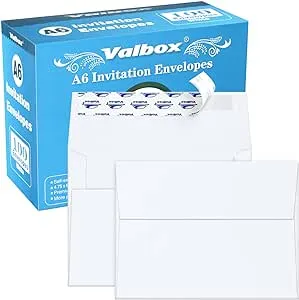 ValBox 100 Qty A6 Envelopes Self Seal 6.5 x 4.75" White Kraft Paper Invitation Envelopes for 4x6 Cards, Photos, Invitations, Weddings, Baby Shower, Birthday, Announcements, RSVP (A6)