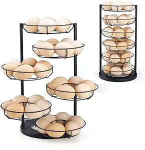 Countertop Egg Spin Dispenser Rack for Fresh Egg Storage, Stable Base Egg Skelter with 6 Layer Basket (Black)