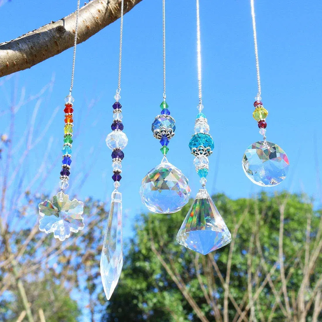 Yu Feng Set 5 Pcs Window Hanging Crystal Suncatcher Beads Chain Sphere Chandelier ...