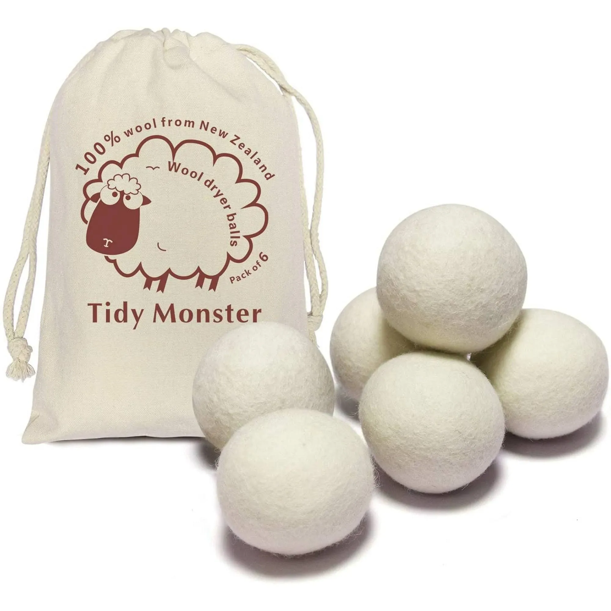 Tidy Monster 12 Pack All Natural Organic Wool Dryer Balls XL Size - Reusable ...