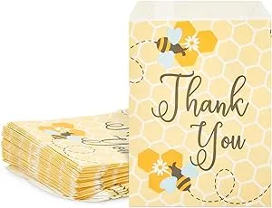 100 Pack Bumble Bee Paper Treat Bags for Baby Shower, Party Favor Bags for Goodie, Gifts, Decorations, 5x7 in