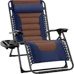 Best Choice Products Oversized Padded Zero Gravity Chair, Folding Outdoor Patio Recliner w/ Side Tray - Navy/Brown