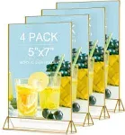 Acrylic Sign Holder 5X7 Gold Frames,Clear Sign Holder,Table Sign Holder for Wedding Table Numbers Art Display 4Pack