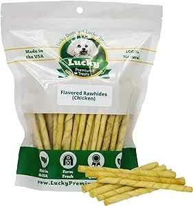 Lucky Premium Treats Chicken Basted Rawhide – All-Natural Rawhide and Beef Dog Treats for Small Dogs, Gluten Free Premium Small Dog Treats (25 Chews)