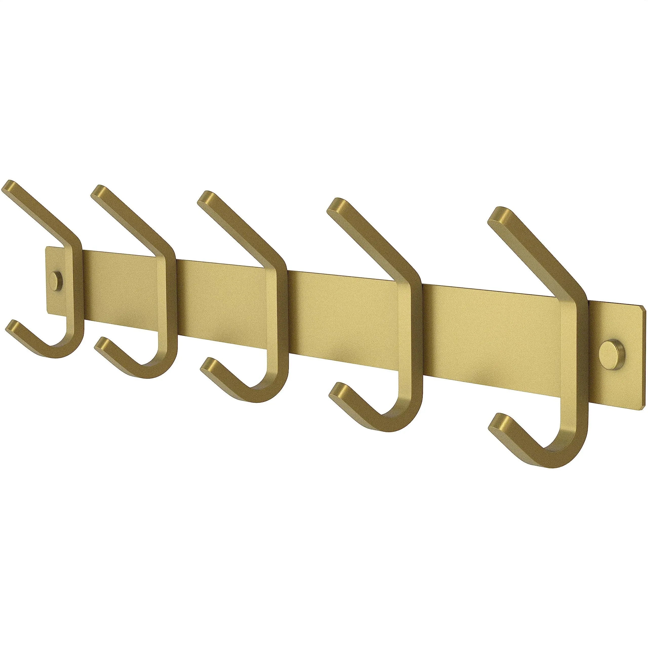 Brushed Gold Coat Rack Wall Mount with 5 Double Hooks for Hanging – 15 Inch H...