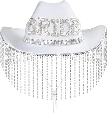 White Cowboy Cowgirl Bride Bling Hat With Veil and Sash Rodeo Bachelorette Party