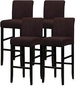 Lellen Reusable Pub Counter Stool Chair Covers Slipcover Stretch Removable Washable Dining Room Chair Covers Set of 4 （Brown）