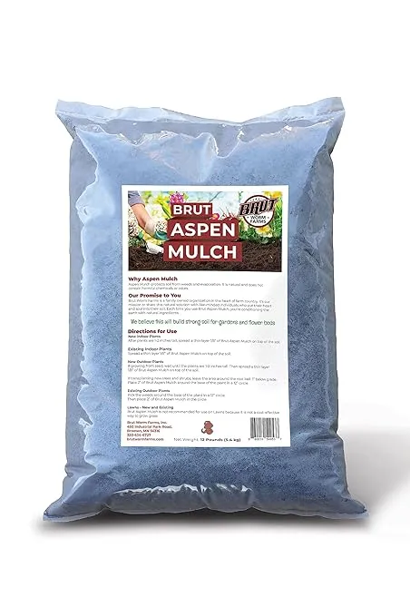 Brut Organic Aspen Mulch – 12 Lbs – High Carbon – Water Retention – Natural Solution for Healthy Houseplants, Flowers, and Vegetables - Use Indoors or Outdoors - Odor Free