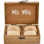 Juvale Wooden Two Become One Wedding Ring Box with Burlap Pillow Lining, Hinge Clasp Closure Wedding Ring Holder for Ceremony, Anniversaries, and Marriage Renewal (6x4x2 in)