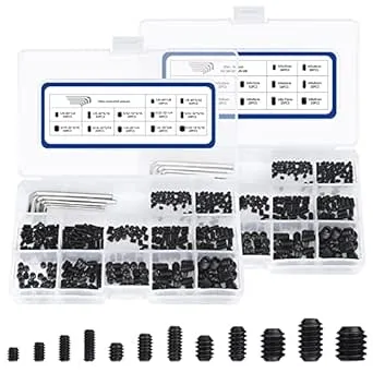 1000pcs Metric + SAE Set Screw Assortment Kit, Internal Hex Drive Cup-Point Allen Screws Set 12.9 Class Alloy Steel Grub Screw (M3-M8, 1/8"-40 to 5/16"-18)