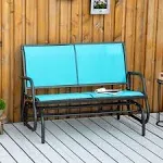 Outsunny Outdoor Glider Bench 2-Person Swing Rocking for Chair Porch Blue