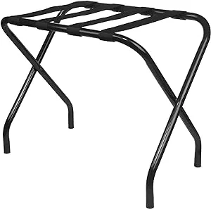 Kings Brand Furniture - Black Metal Foldable Luggage Rack Stand with Nylon Belts