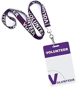 Bulk 25 Pack - Volunteer Lanyards with Badges - Identification for Volunteers - Heavy Duty Plastic Name Tags with Breakaway Lanyard for Church, Events, School & More! by Specialist ID (Purple)