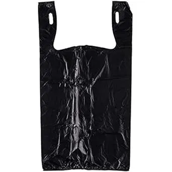 PWWDADA Carry-Out Plastic Bag-Black Plain T-Shirt Bag 11.5"x6.5"x21.5" 0.6 ml Black, 300