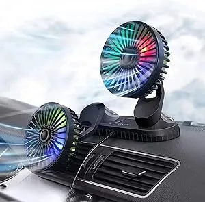 KINOWJI Car Fan,360A Adjustable Dual Head Cooling Air Fan USB Fan Vehicle Fan ...