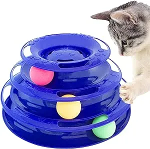 Purrfect Feline Titan's Tower, 3 Tier Cat Tower for Indoor Cats, Purple - Multi-Stage Interactive Cat Toy Ball Track with Anti-Slip Grips - Cat Tree Tower, Suitable for One or More Cats