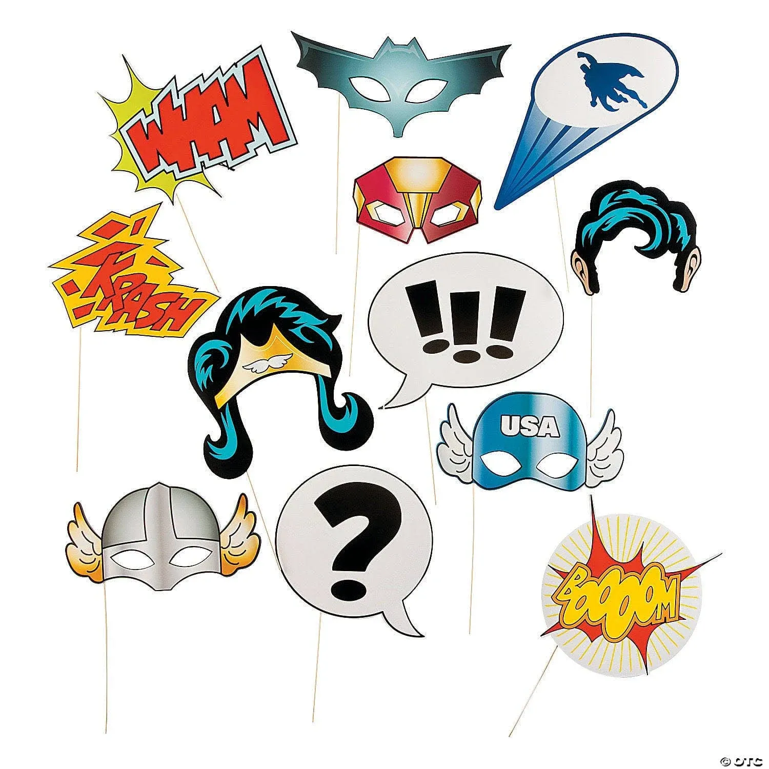 Superhero Photo Stick Props, Apparel Accessories, 12 Pieces