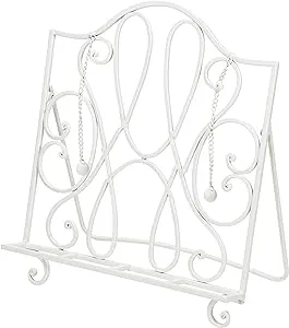 13.5&#034; White Decorative Metal Cookbook Stand Recipe Holder with Chain Weights