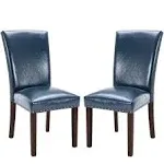 COLAMY Upholstered Parsons Dining Chairs Set of 2, Fabric Dining Room Kitchen Side Chair with Nailhead Trim and Wood Legs