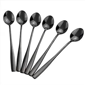 Black Stainless Steel Iced Tea Spoon, Long Handle Stirring Spoon, Set of 8