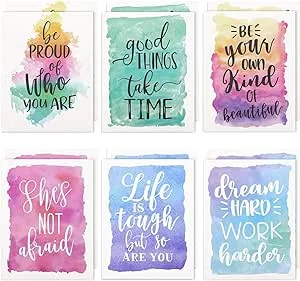 Paper Junkie 12 Pack Inspirational 2 Pocket Folders, Letter Size, 6 Decorative Motivational Designs for School, Home, Office, Women Girls (9x12 inch) - Watercolor - Folders for School Girls