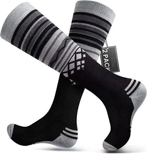 Lot de 2 paires de chaussettes de ski en laine mérinos pour homme et femme, Noir, Moyen