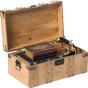 Vintiquewise Natural Wooden Style Trunk with Handles, Large