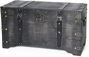 Vintiquewise Distressed Black Medium Wooden Storage Trunk