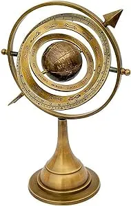 11 Inches Antique Brass Armillary Sphere with Sundial Arrow Globe