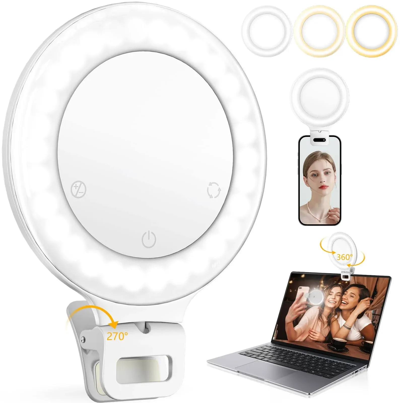 Ring Light, 3 Light Mode Selfie Light Rechargeable Large Capacity Battery ...