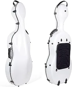 Crossrock Fiberglass Cello Case with Wheels - Fits 4/4 Full size Cello - Includes Padded Music Pouch, 3 Handles, Removable Shoulder Straps, Combination Lock - White (CRF2020CEFWT)