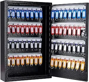 UMEKEN Key Box Wall Mount 100 Position Metal Valet Key Cabinet Lock Box with Key Tags, Key Holder Lockbox Key Organizer Safe Storage Locker Box, Black, 14.96" x 3.15" x 21.65"