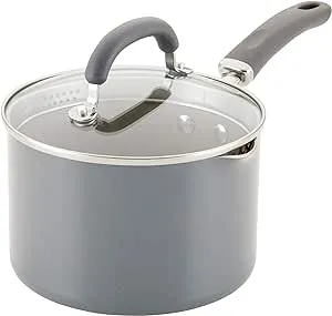 Rachael Ray 12021 Create Delicious Nonstick Sauce Pan / Saucepan with Straining and Lid, 3 Quart - Gray Shimmer