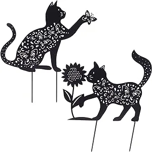 Farmlyn Creek Set of 2 Black Cat Garden Stake Silhouettes for Lawn Decor, Gifts, Decorative Outdoor Metal Animal Statues for Yard