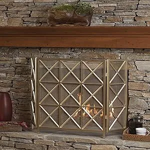 Mandralla 3 Paneled Iron Fireplace Screen - Gold