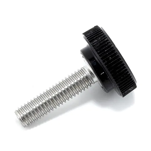 #10-32 x 3/4" Thumb Screw Stainless Steel - Black Knurled Round Plastic Knob - Fine Thread Thumbscrew - Length: 0.750" - Proudly Built in USA - Package of (4)