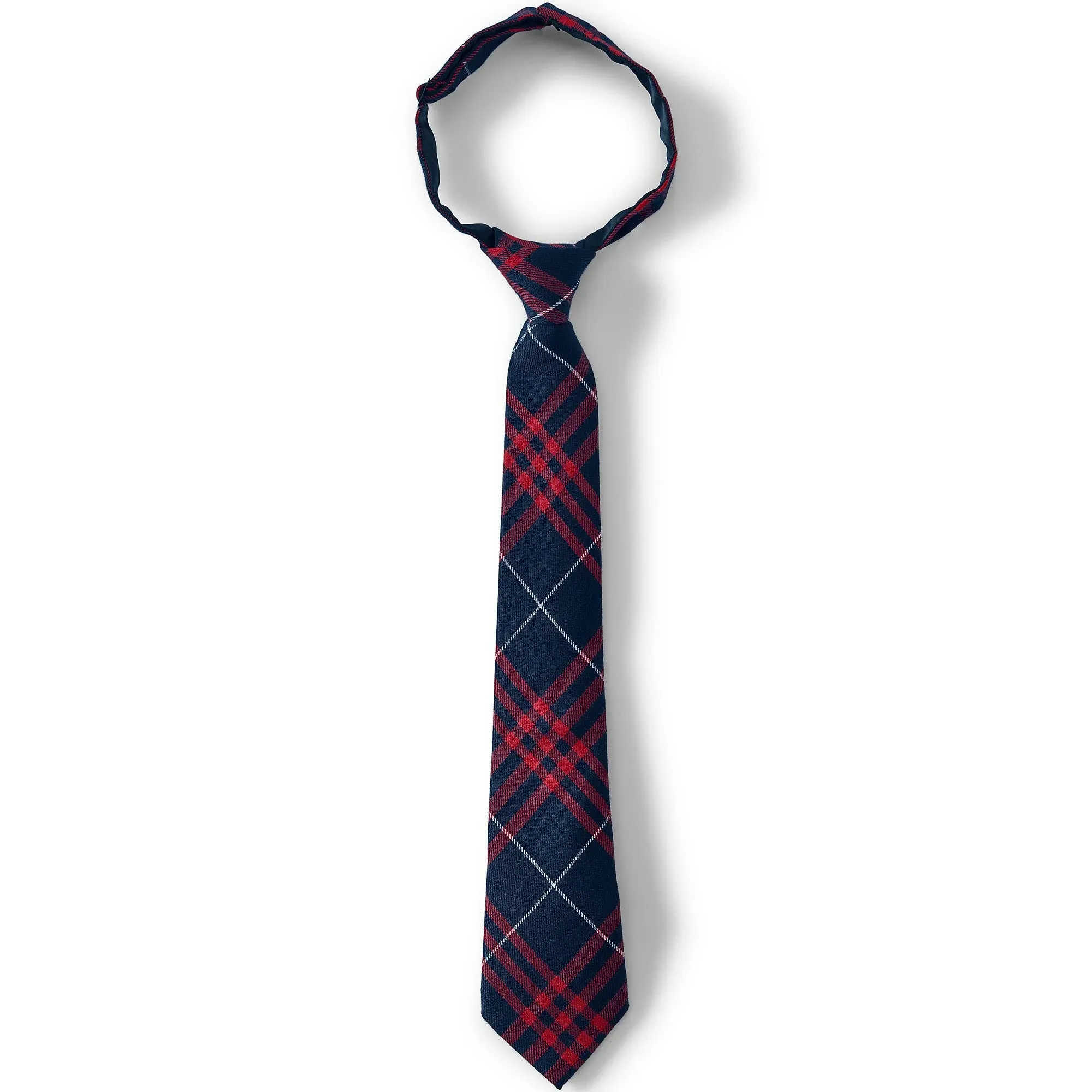 Lands' End School Uniform Kids Pre Tied Tie - Classic Navy Large Plaid